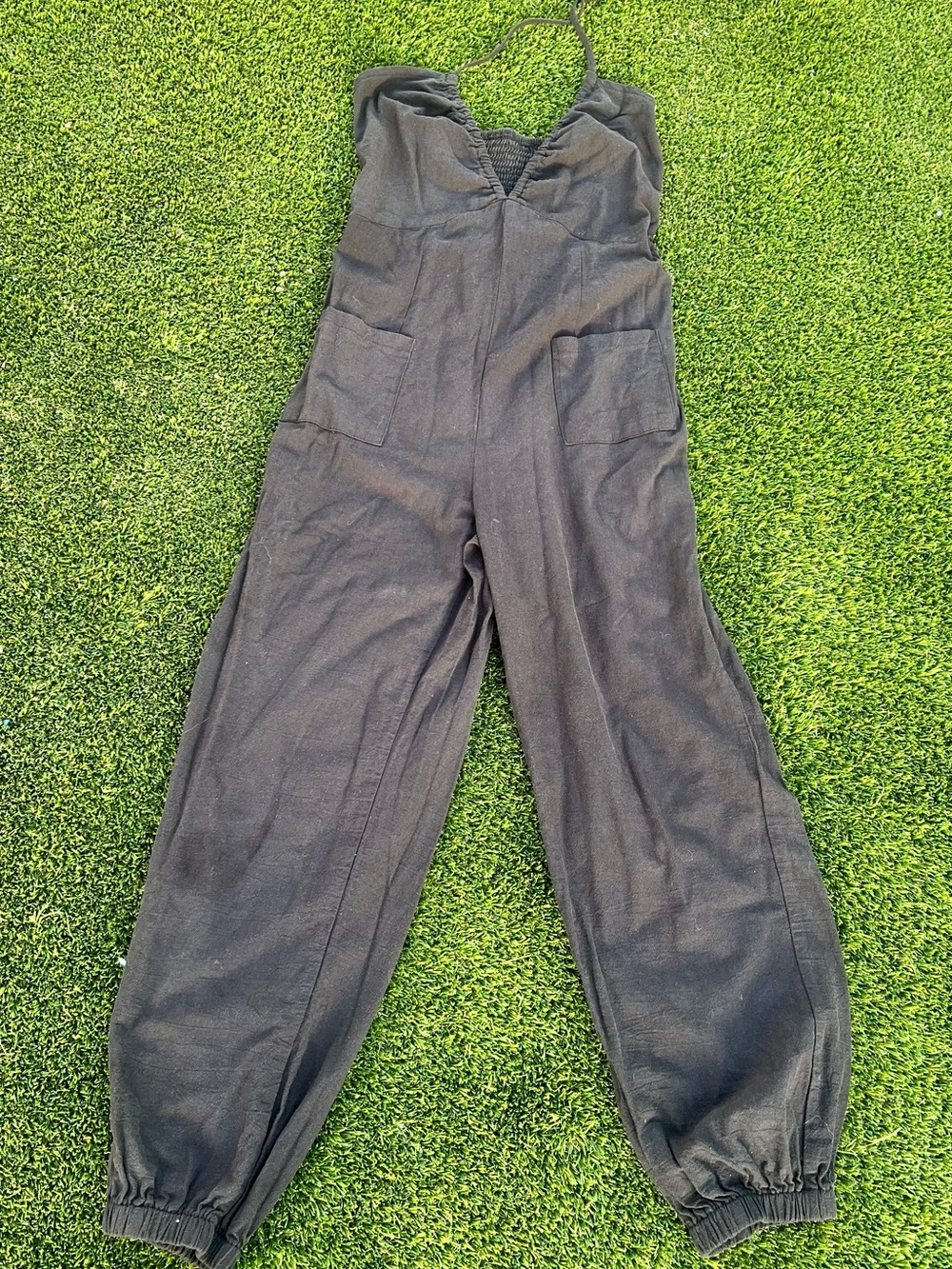 SHEIN Black Cotton V-Neck Jumpsuit